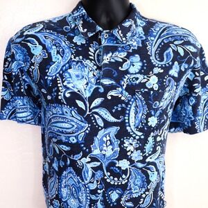Polo Ralph Lauren Men's Blue Paisley Print Polo Shirt Size L Pocket Vintage